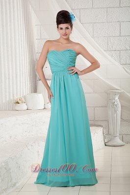 Pretty Turquoise Bridesmaid Dress Empire Sweetheart Chiffon Ruch Brush Train