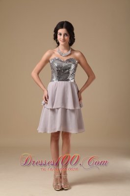 Grey A-line Sweetheart Mini-length Chiffon Sequin Prom Dress