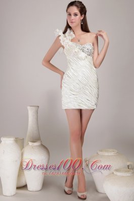 Elegant White Sheath / Column One Shoulder Mini-length Elastic Woven Satin Beading Prom / Homecoming Dress
