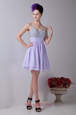Lilac Empire Straps Mini-length Chiffon Beading Prom / Homecoming Dress