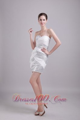 White Column/Sheath Sweetheart Mini-length Chiffon and Sequin Ruch Prom / Homecoming Dress