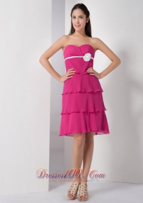 Latest Hot Pink Empire Bridesmaid Dress Sweetheart Chiffon Hand Made Flower Knee-length  Dama Dresses