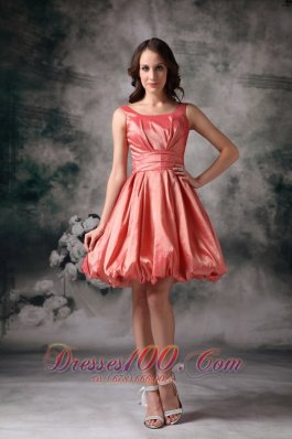 The most Popular Watermelon Red Cocktail Dress A-line Jewel Taffeta Mini-length  Dama Dresses