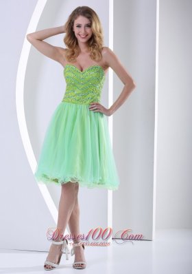 2013 Beaded Decorate Bust Yellow Green Sweetheart Knee-length Cocktail Dress With Organza In 2013
