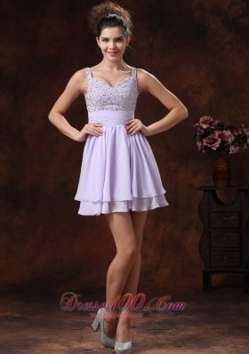 2013 Lilac Straps Beaded Decorate Prom Cocktail Dress With Mini-length