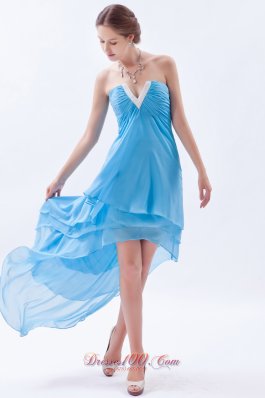 2013 Baby Blue A-line / Princess V-neck Prom Dress High-low Chiffon Beading