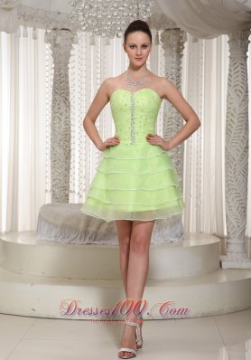 Cheap Lace-up Yellow Green Beaded Decorate Homecoming Dress With Sweetheart