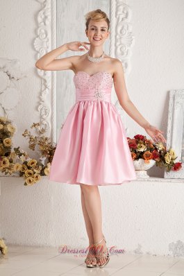 Cheap Baby Pink A-line Sweetheart Short Prom Dress Taffeta Beading Knee-length