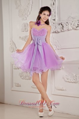 Cheap Cute Lavender A-line / Princess Sweetheart Prom / Homecoming Dress Mini-length Organza Beading