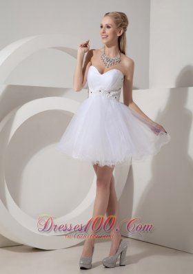 Cheap White Cocktail Dress A-line Sweetheart Organza Beading Mini-length  Under 100