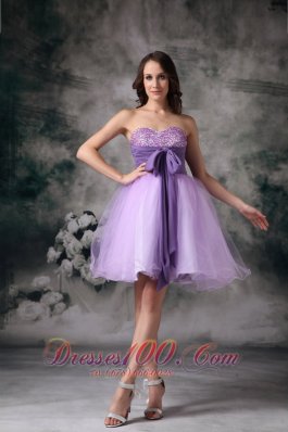 Custom Made Lilac A-line Sweetheart Mini-length Organza Beading Prom / Homecoming Dress  Under 100