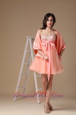 Watermelon Red A-line Sweetheart Mini-length Organza and Taffeta Beading Prom Dress  Under 100