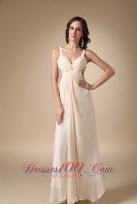 2013 Champagne Empire Straps Floor-length Chiffon Beading and Ruch Prom / Evening Dress