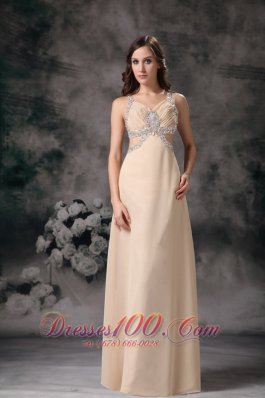 2013 Customize Champagne Column Straps Evening Dress Chiifon Beading Brush Train