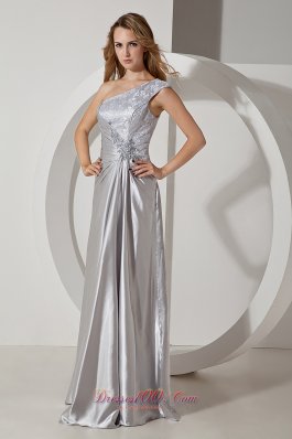 2013 Silver Column One Shoulder Beading Prom Dress Floor-length Taffeta