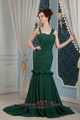 2013 Dark Green Mother Of Bride Dress For 2013 Mermaid Straps Brush Train Chiffon Ruch