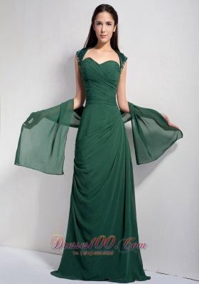 Discount Customize Dark Green Column Mother Of The Brides Dress Sweetheart Ruch Brush Train Chiffon