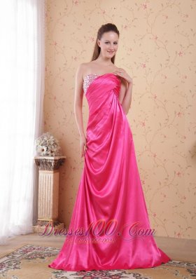 Discount Hot Pink Empire Sweetheart Brush Train Taffeta Beading and Ruch Prom / Celebrity Dress