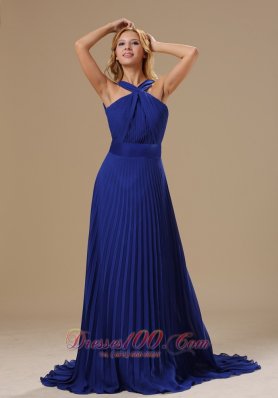 Discount Battle Creek V-neck Brush Train Royal Blue Pleat 2013 Prom / Evening Dress