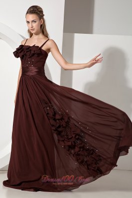 Discount Brown Junior Prom Dress Beading Empire Strapless Brush Train Chiffon