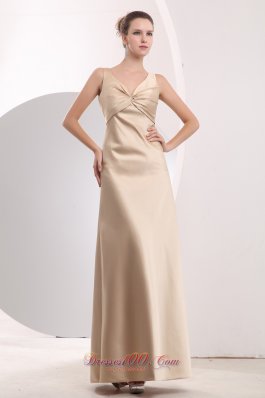 Discount Beauty Champagne Empire Straps Homecoming Dress Satin Ruch Floor-length
