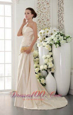 Discount Champagne Column / Sheath Strapless Brush / Sweep Taffeta Pleat and Beading Prom Dress