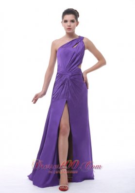 Fashion One Shoulder High Slit Purple Chiffon Floor-length Ruch 2013 Prom / Evening Dress