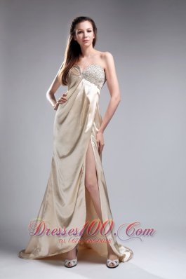 Fashion Gorgeous Empire Sweetheart Brush Train Taffeta Beading Champagne Prom Dress