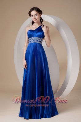 Fashion Royal Blue Empire One Shoulder Prom Dress Elastic Woven Satin Beading