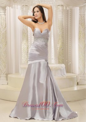 Fashion Modest Satin and Ruched Bodice Beaded Decorate Waist For Mother Of The Bride Dress