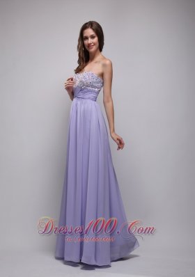 Fashion Lilac Empire Strapless Floor-length Chiffon Beading Prom Dress