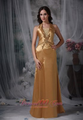 Fashion Gorgeous Champagne Evening Dress Empire Halter Taffeta Beading Floor-length