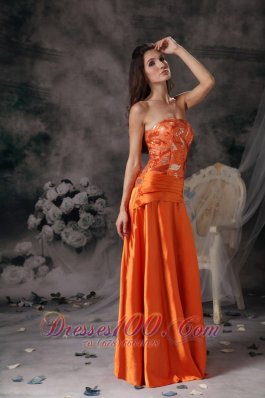 Fashion Modest Orange Red Prom Dress Strapless Taffeta Beading