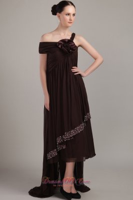 Fashion Brown Empire Asymmetrical High-low Chiffon Beading Plus Size Prom Dress