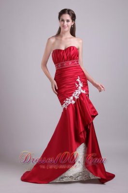 Fashion Red Mermaid Sweetheart Brush Train Taffeta Lace and Beading Prom / Evening Dress