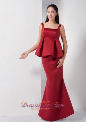 Formal The Super Hot Wine Red Mermaid Straps Bridesmaid Dress Floor-length Satin