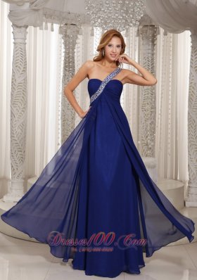 Formal One Shoulder Navy Blue Empire With Beading Celebrity Dress For Formal Evening