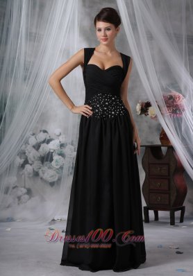 Formal Davenport Iowa Beaded Decorate Wasit Black Chiffon Floor-length Modest Style For 2013