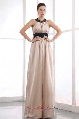 Formal Champagne Column Halter Floor-length Taffeta Beading Prom Dress