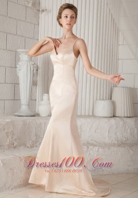 Formal Elegant Sheath / Column Spaghetti Straps Brush Train Elastic Woven Satin Prom Dress