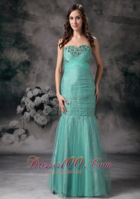 Celebrity Turquoise Mermaid Sweetheart Floor-length Organza Beading Prom Dress