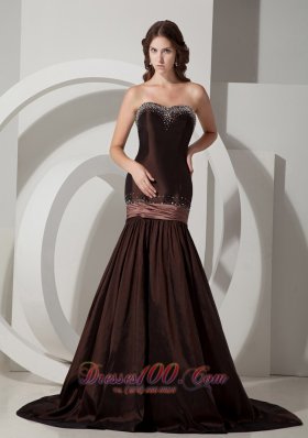 Celebrity Brown Mermaid /Trumpet Sweetheart Brush/Sweep Taffeta Beading Prom Dress