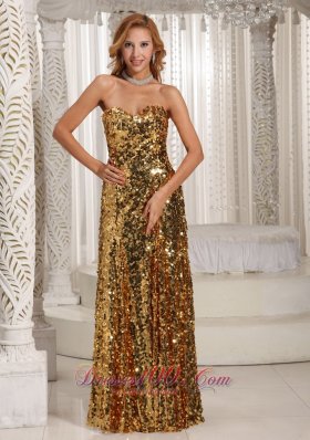 Celebrity Paillette Over Skirt Sweetheart Floor-length Gold Luxurious Prom Dress Party Style