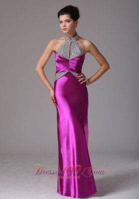 Celebrity Fuchsia Halter Beaded Decorate Prom Celebrity Dress With Floor-length In Arkansas