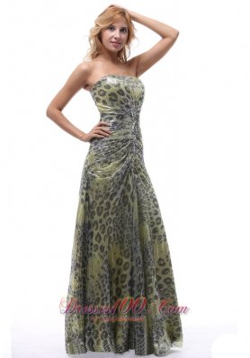 Celebrity Unique Leopard Strapless Prom Dress Lace-up For Custom Made In Andover
