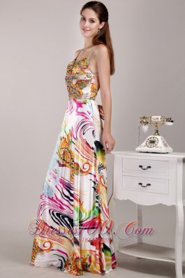 Celebrity Beautiful Empire Strap Floor-length Print Beading Prom Dress