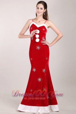 Celebrity White and Red Mermaid Straps Brush Train Beading Prom Dress