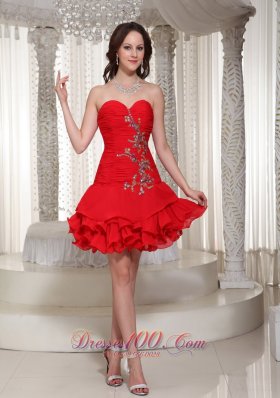 Beading Decorate Sweetheart Cute Red Short Prom / Cocktail Dress  Cocktail Dress