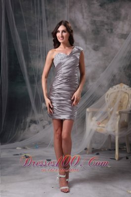 Cheap Brown Column Cocktail Dress One Shoulder Taffeta Beading Mini-length  Cocktail Dress