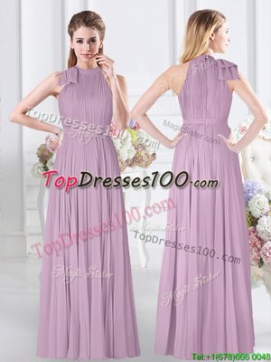 Charming Sleeveless Zipper Floor Length Ruching Bridesmaid Gown